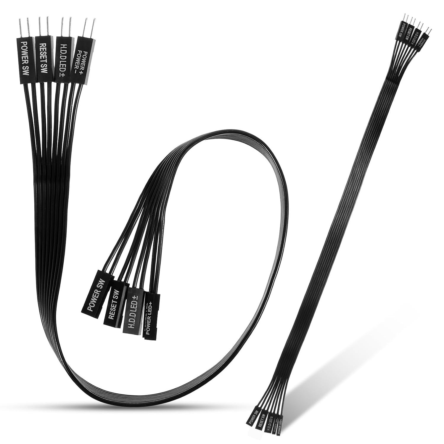 2-Pack Motherboard Front Panel Extension Cables - 30cm Flat Ribbon Case Wiring