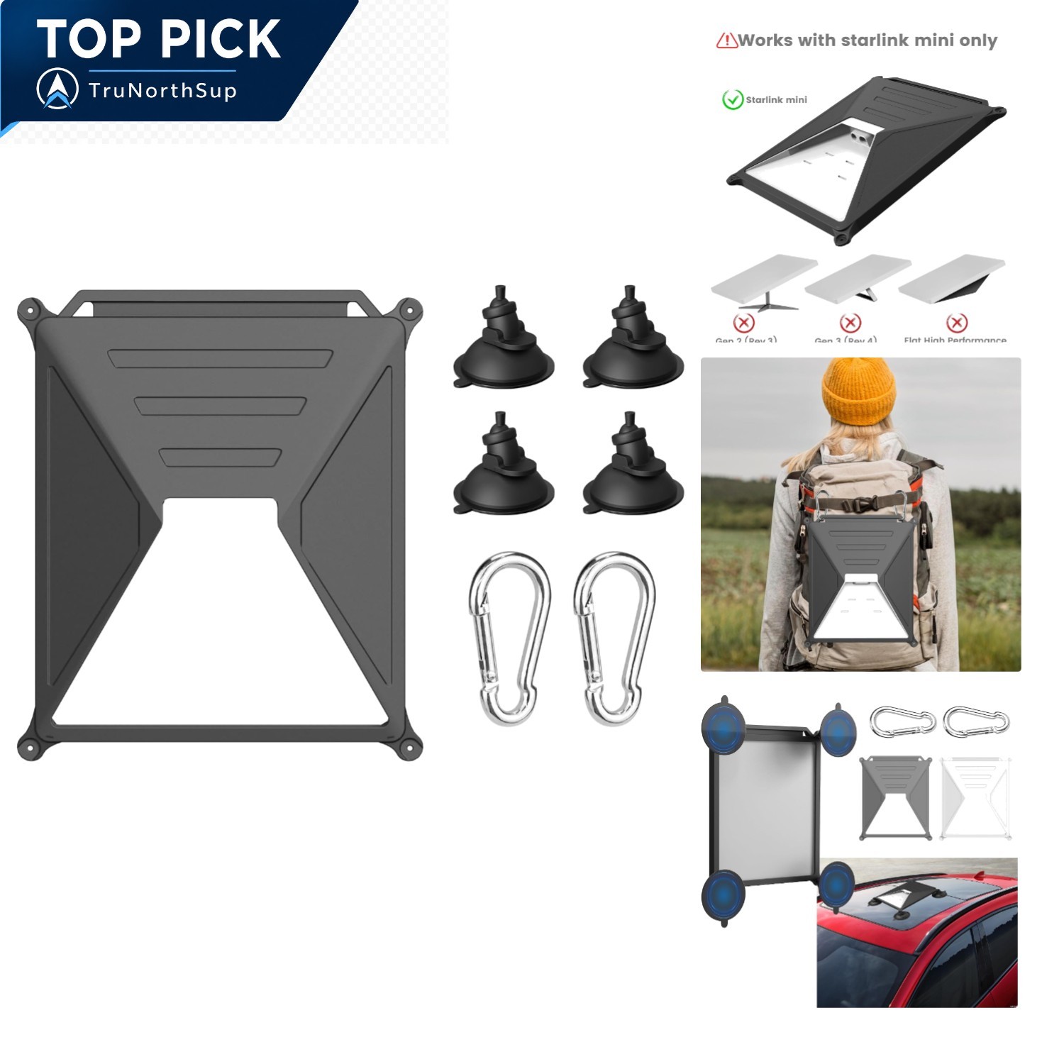 Starlink Mini Suction Cup Mount Black RV Boat Window Sunroof Car Camper Adjus...
