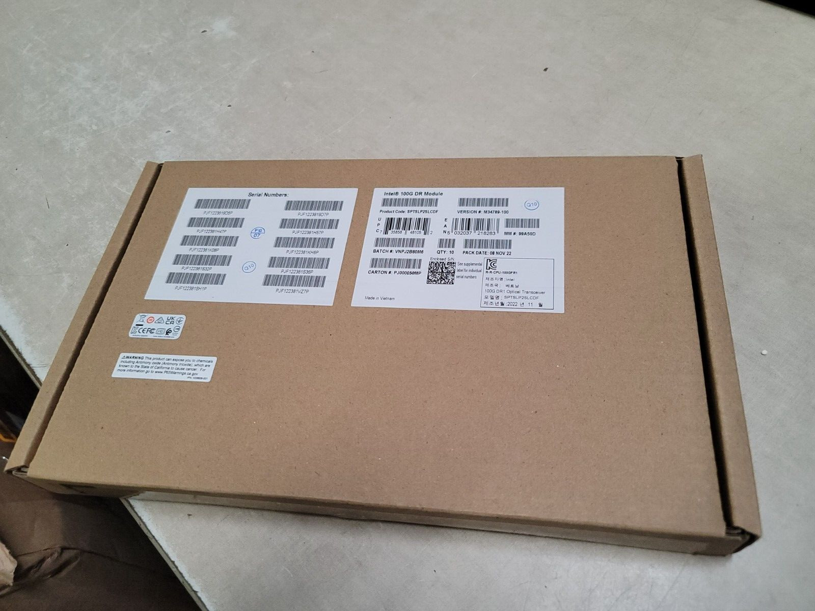 Box of 10 Intel QSFP28 100G DR Optical Transceiver Modules SPTSLP2SLCDF