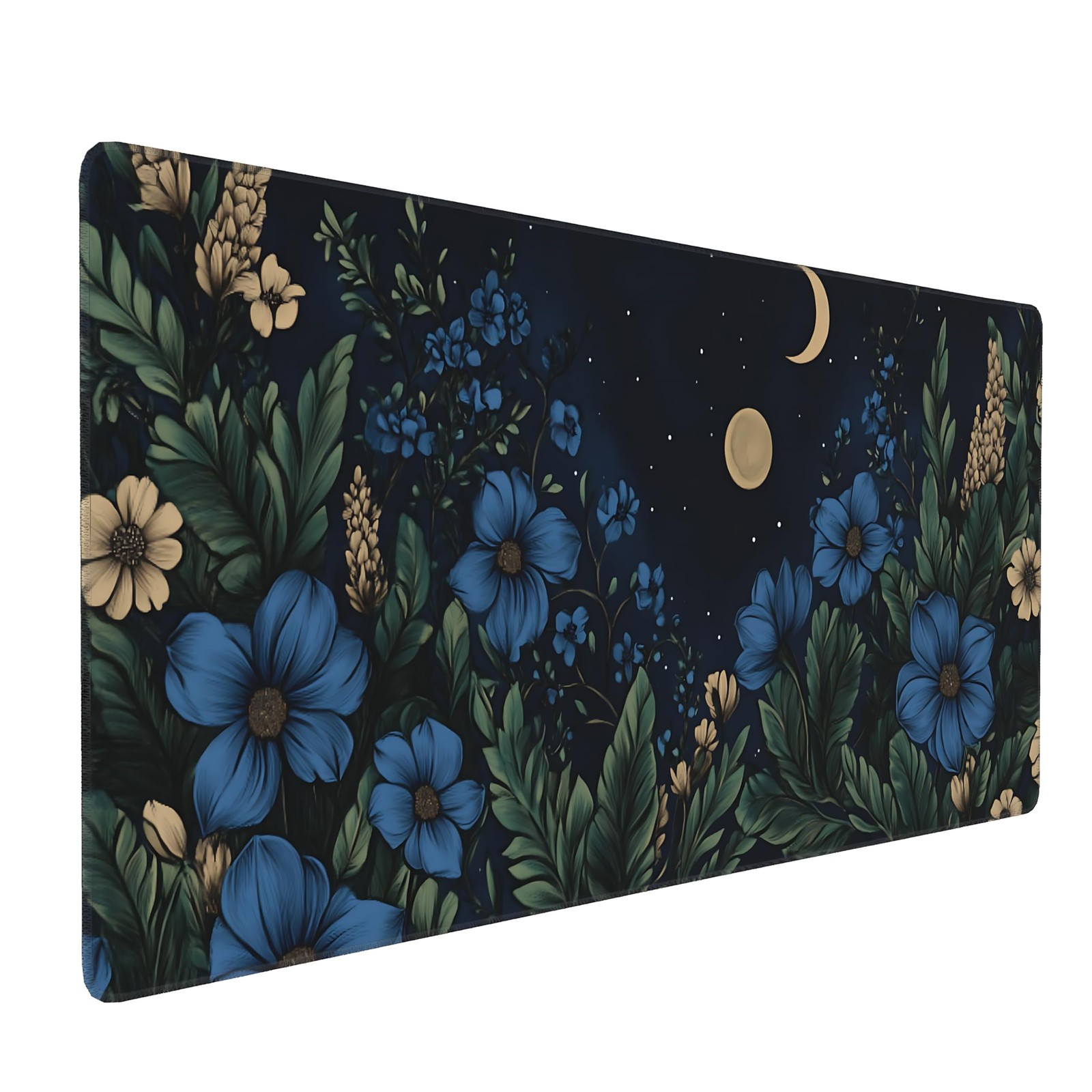 OUNNTC Floral Aesthetic Cosmos Gaming Mouse Pad, Black Blue Vintage Botanical