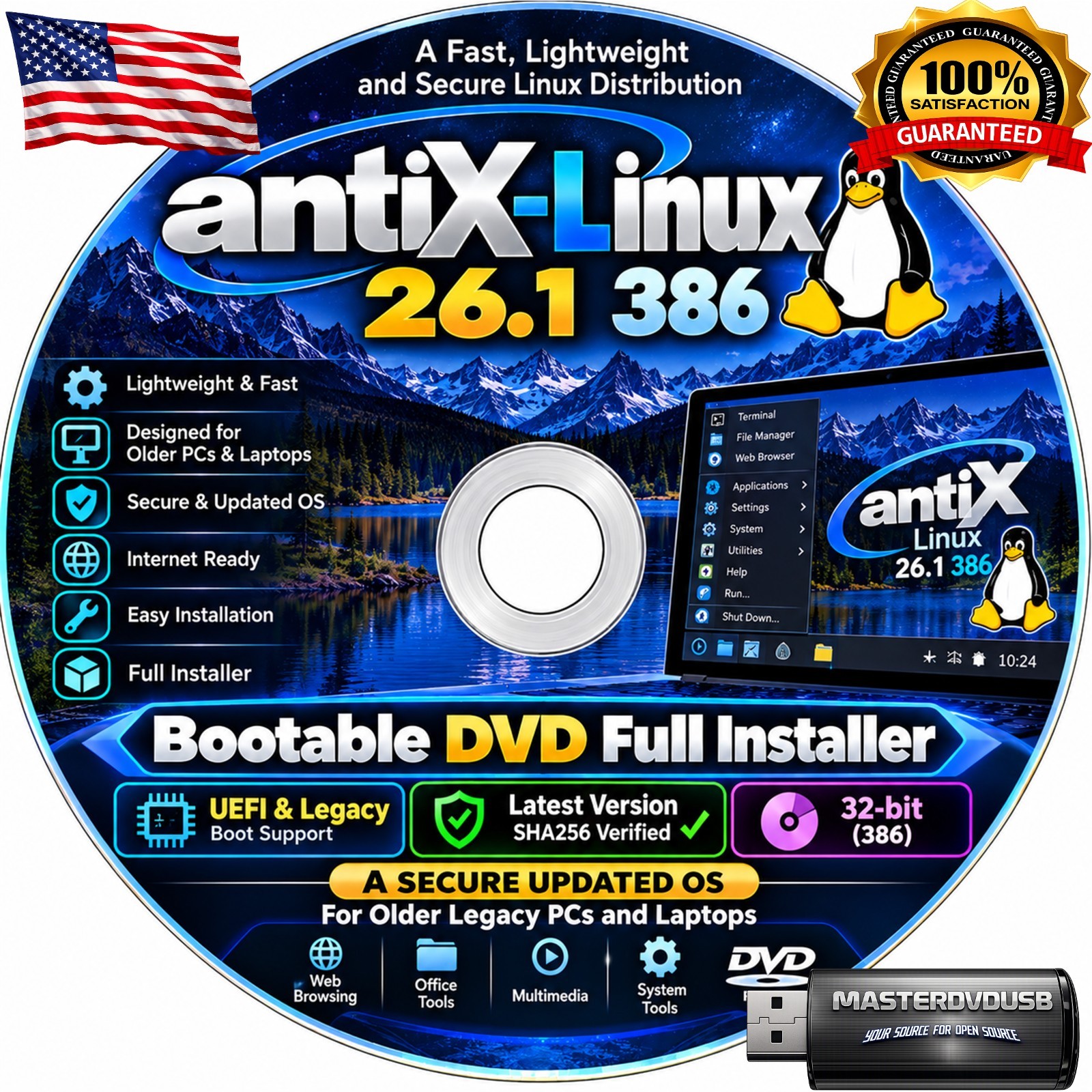 antiX Linux 26.1 386 Bootable DVD Installer | UEFI & Legacy | Latest Version