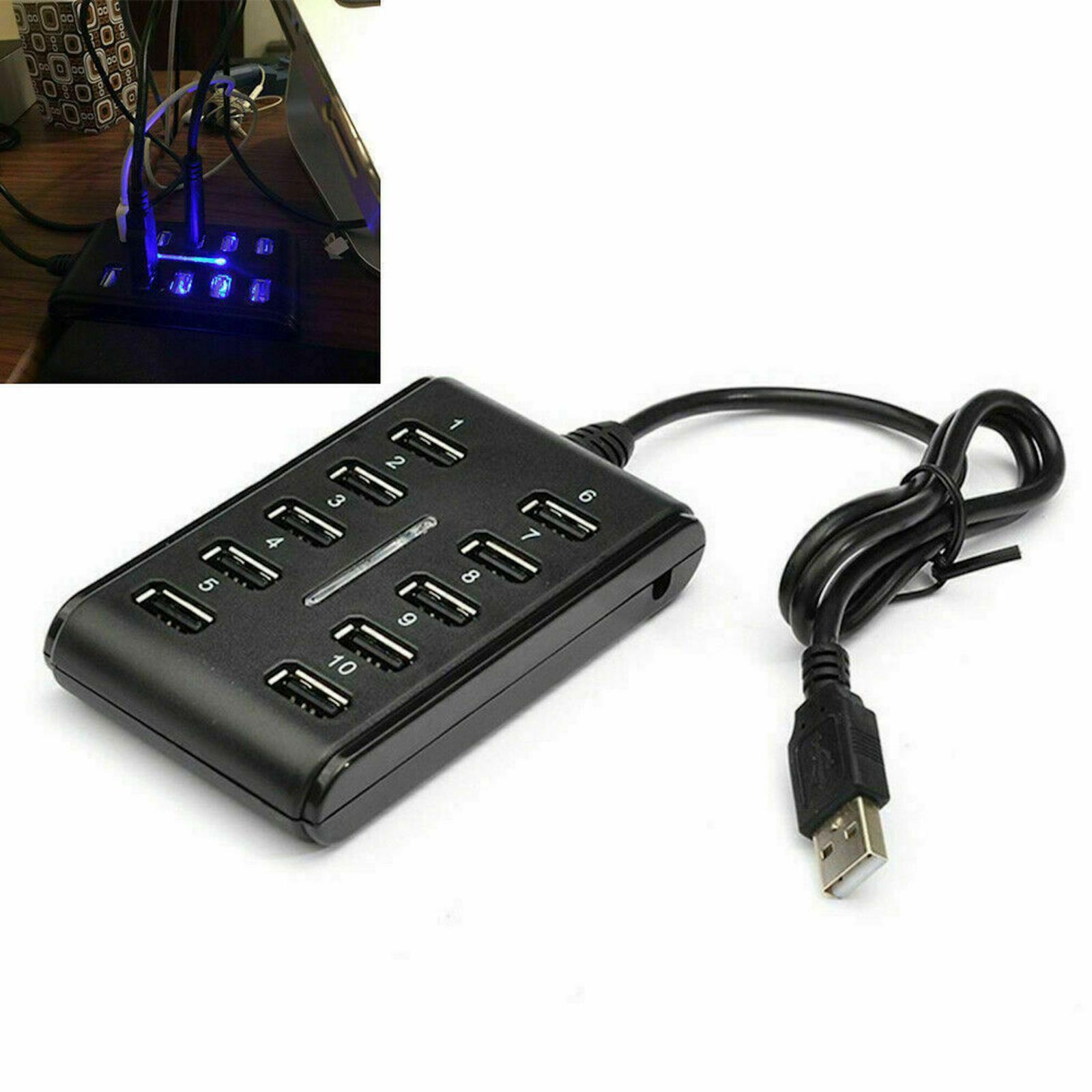 10 Port Hub USB 2.0 High Speed Multiple Splitter Adapter Extension Cable