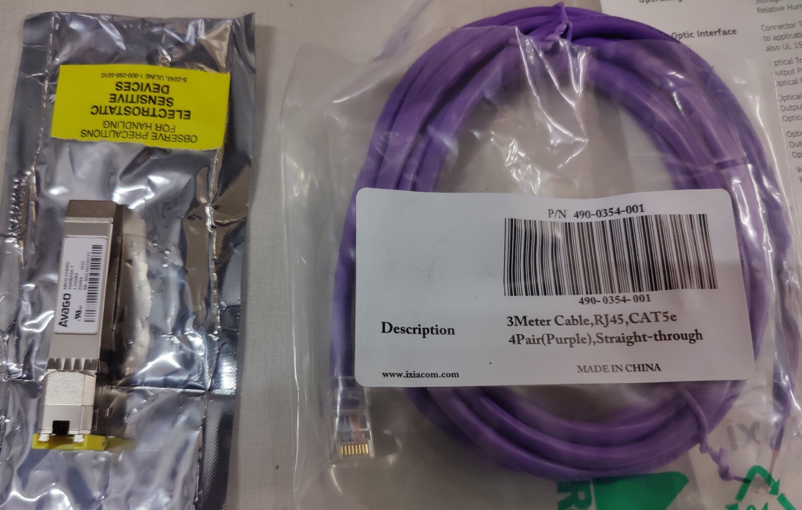 Avago ABCU-5740RZ 1000base-t 1.25gbd SFP Transceiver Module W/CAT 5e CABLE