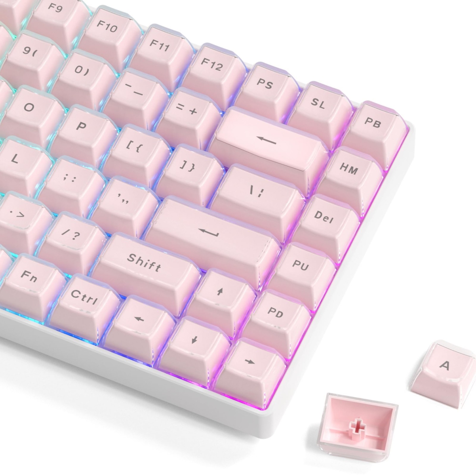 113Key Pink Jelly Keycaps Shine Through OEM Profile Fits 60/75/100 Cherry MX