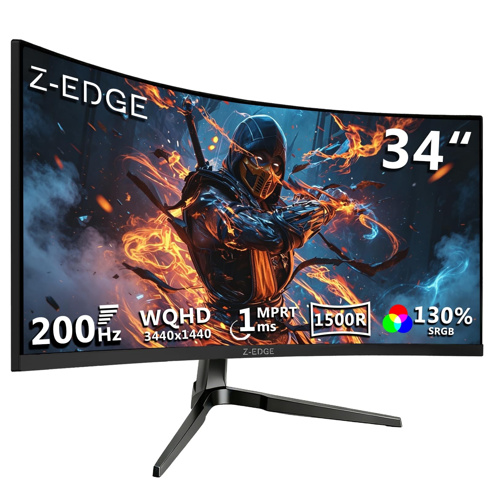 34" Curved Gaming Monitor WQHD 1440P 200Hz 1ms PC Monitor Flicker Free