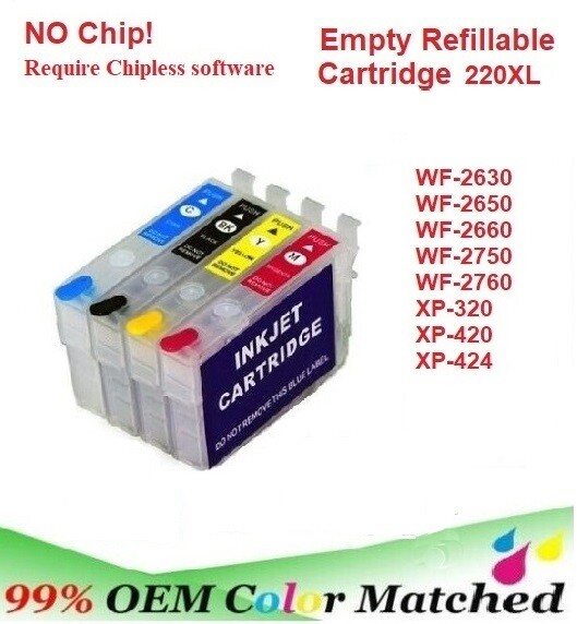 220XL No Chip Refillable Cartridge  with Sublimation Ink for WF-2760 WF-2630