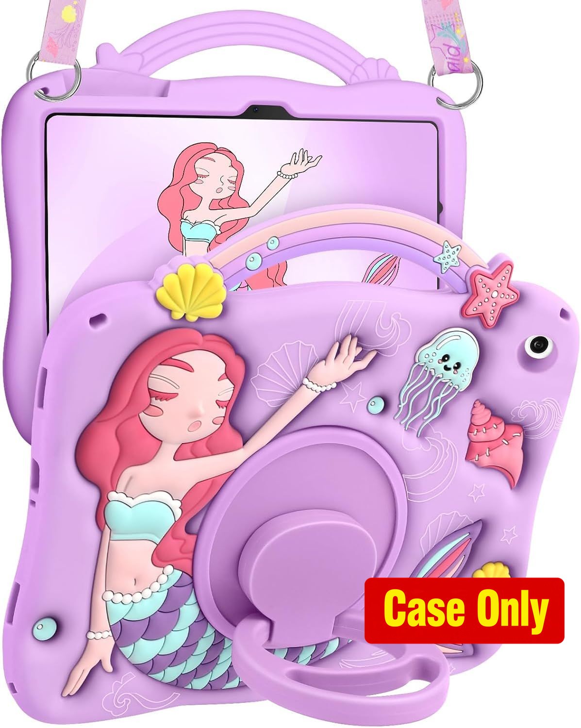 Galaxy Tab A9 Plus 11 Inch Case - Soft Silicone Cute Cartoon Mermaids with Strap