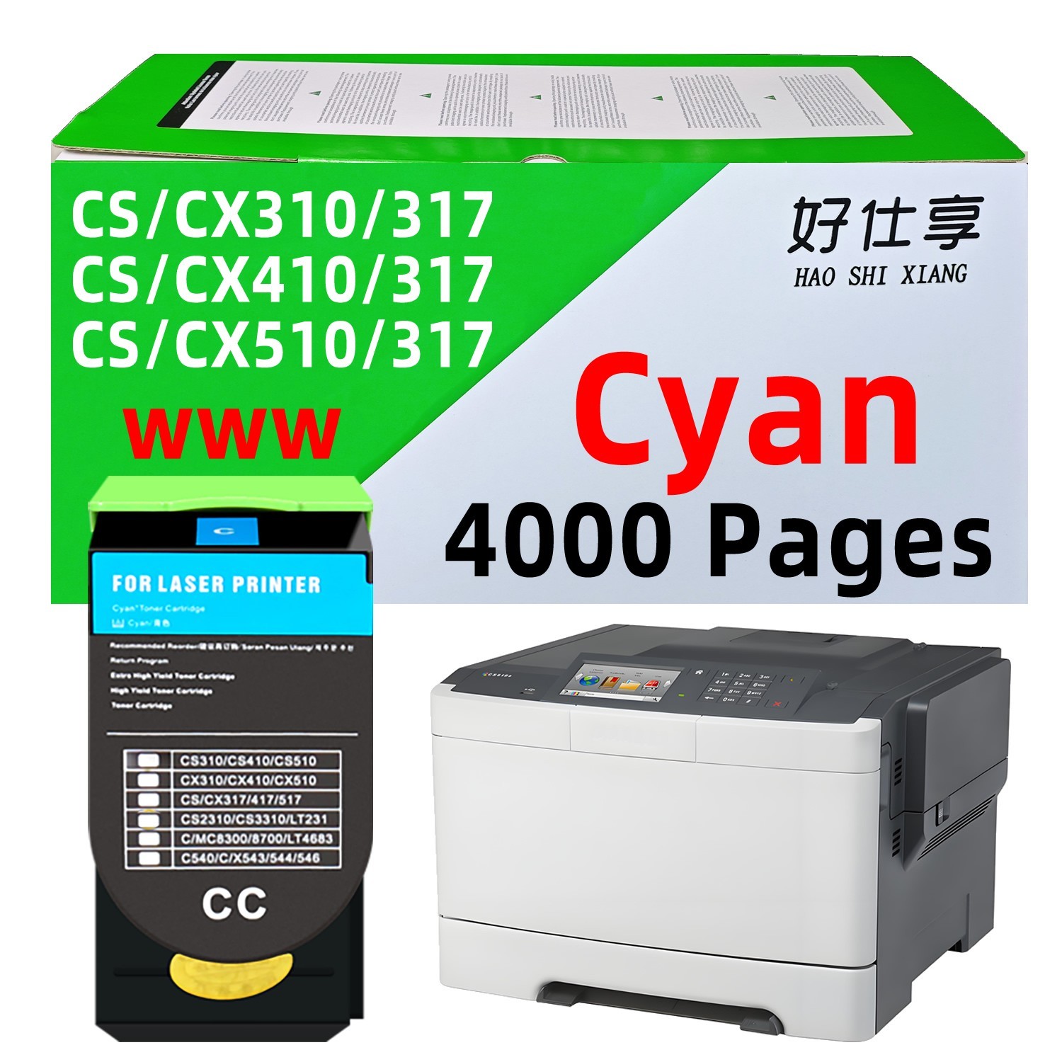 70C1XC0 Cyan Toner Cartridge Compatible for Lexmark CS310 CS410 CS510 CX310 410