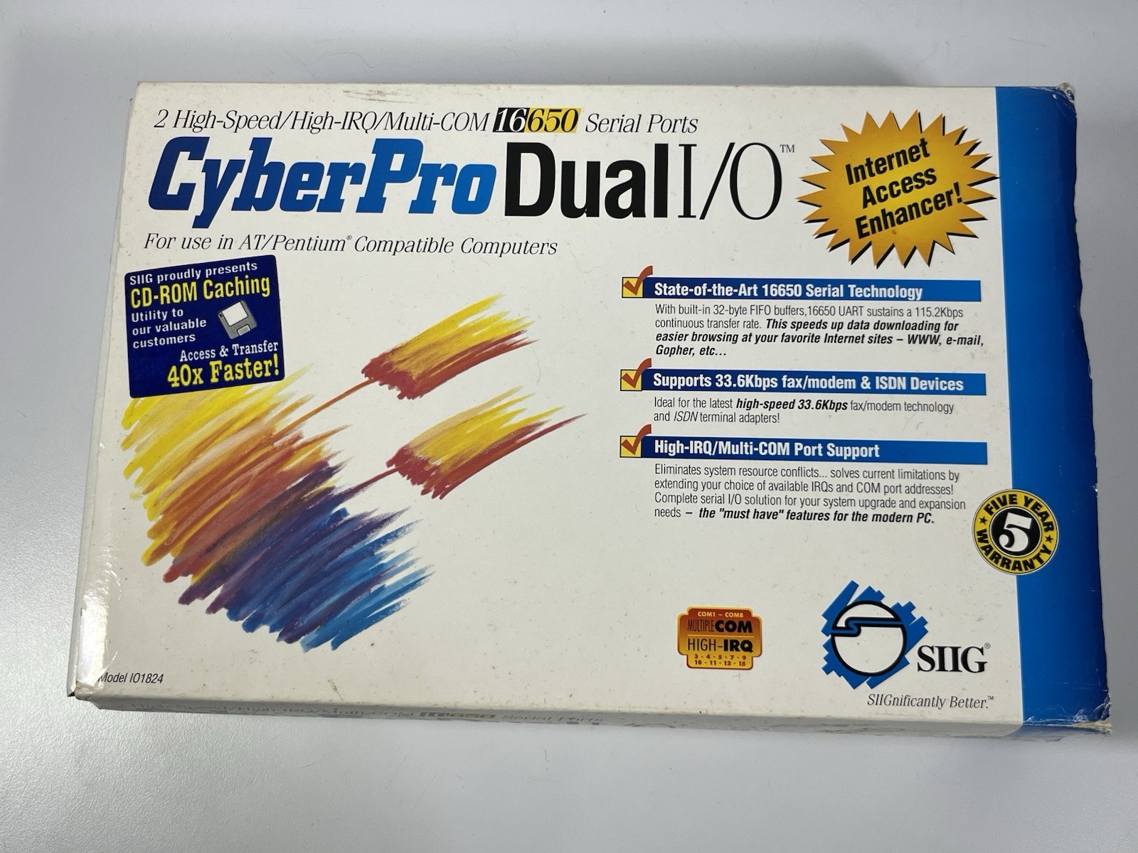 Vintage SIIG Cyber Pro Dual I/O Serial Port Card 1996 Model IO1824