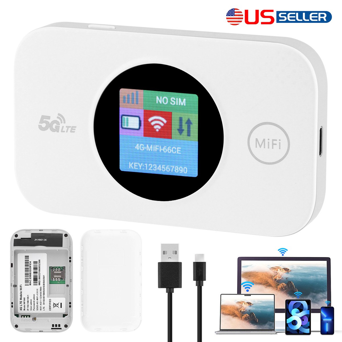 LTE Wireless 5GWiFi Router Mobile Broadband Unlocked Portable LED Modem Hotspot.