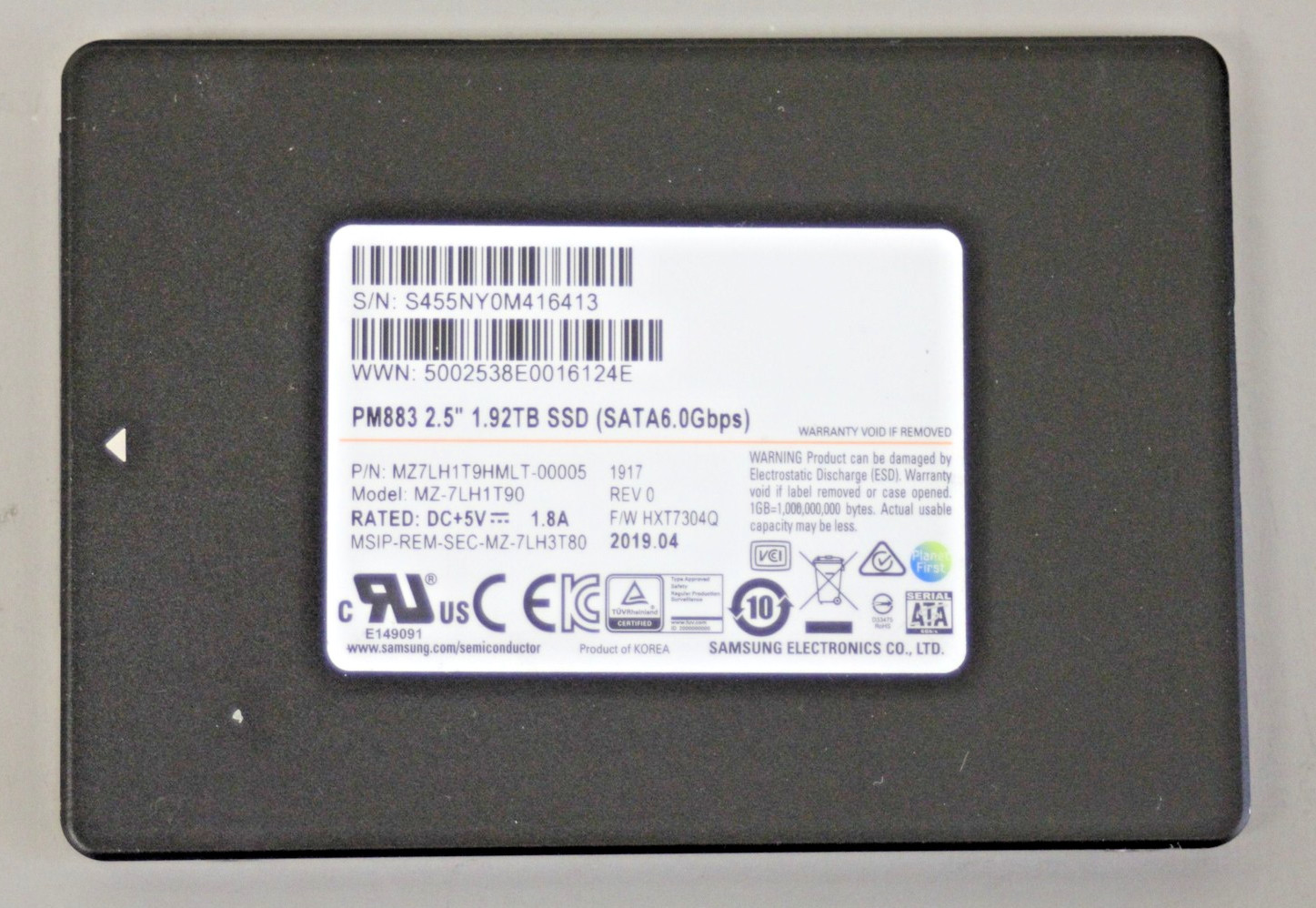 Samsung PM883 1.92TB 2.5" SATA SSD MZ-7LH1T90 MZ7LH1T9HMLT 70-79% Health