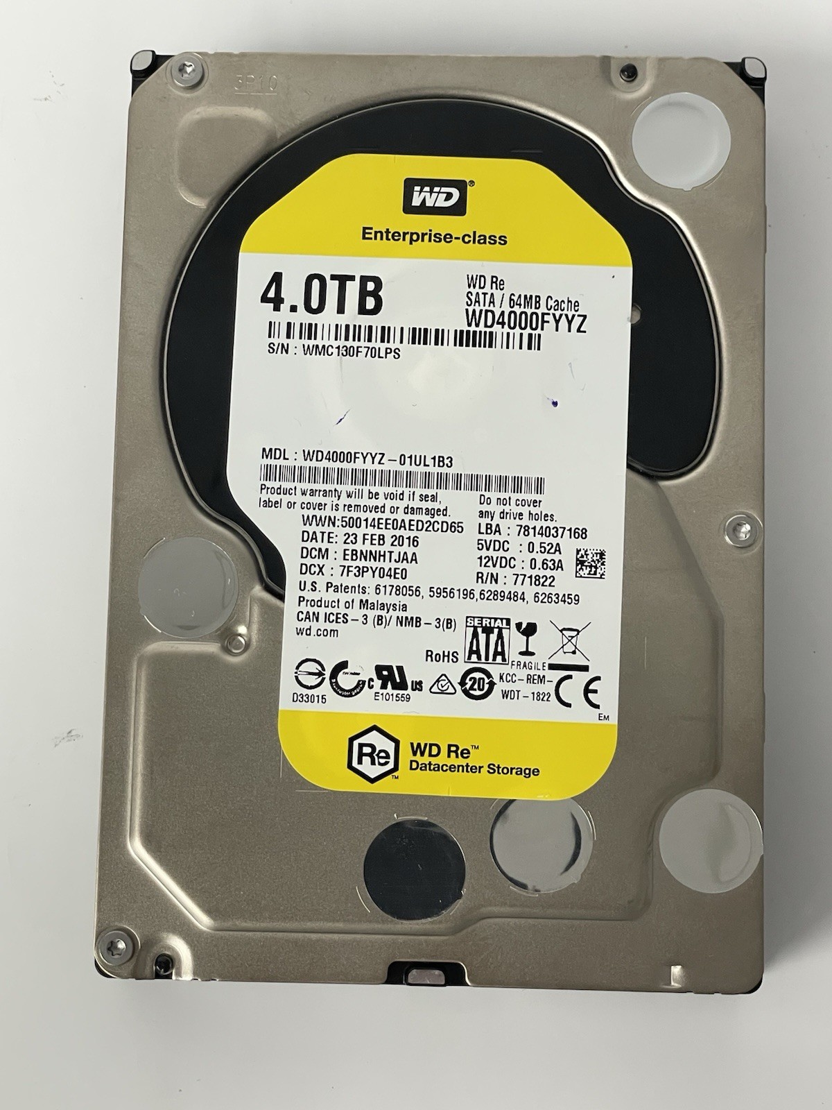 Western Digital WD4000FYYZ 3.5" 4TB SATA 6Gbps 7200RPM 64MB Cache Hard Drive