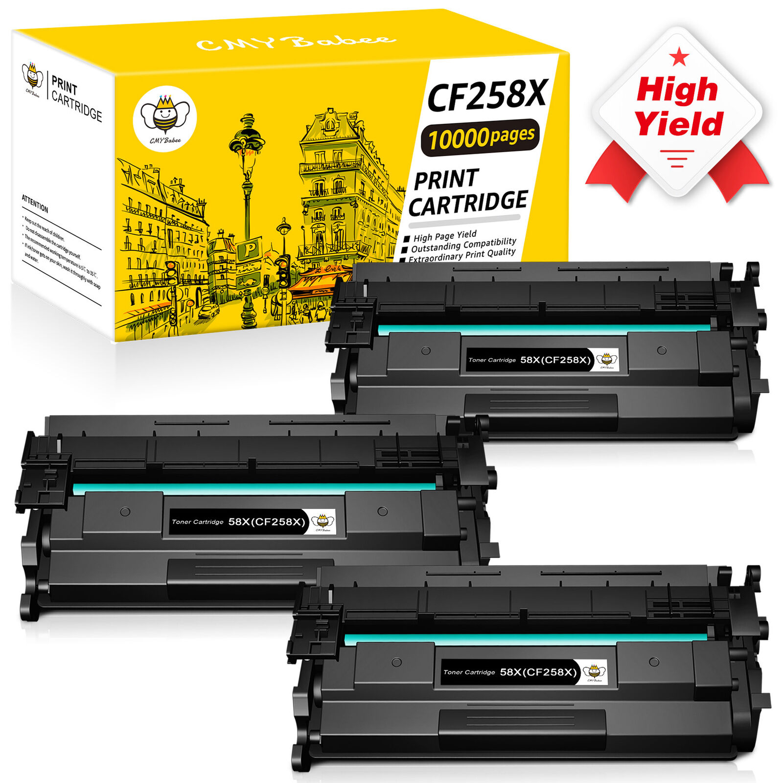 3 CF258X 58X High Yield Toner W/CHIP for HP LaserJet Pro M404 M404dn MFP M428fdw
