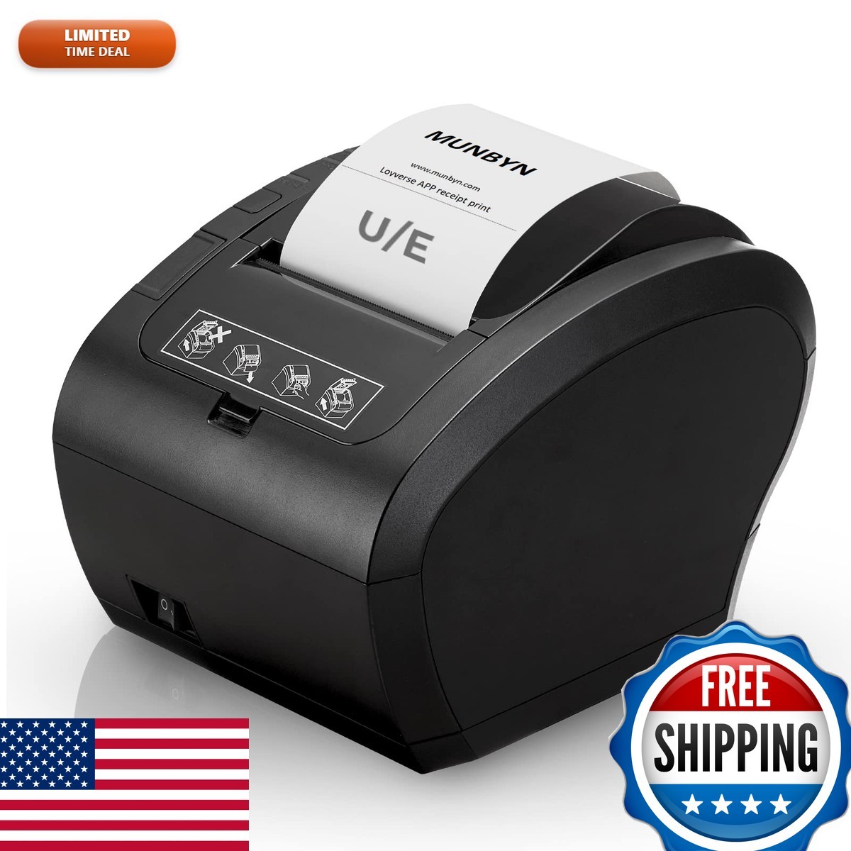 MUNBYN P047 POS Receipt Printer USB Ethernet 80MM Thermal Printer Black