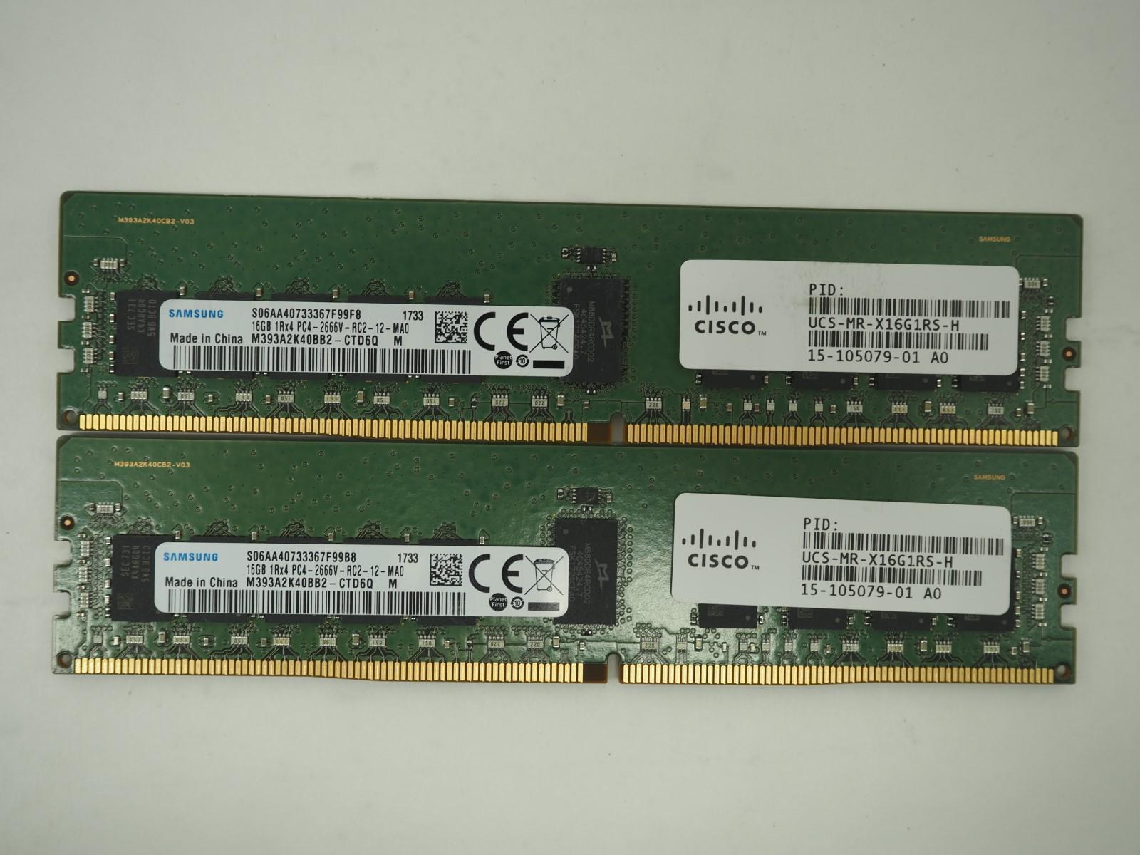 Lot of 2 SAMSUNG 16GB PC4-2666V Server Ram / ECC Memory - M393A2K40BB2-CTD6Q