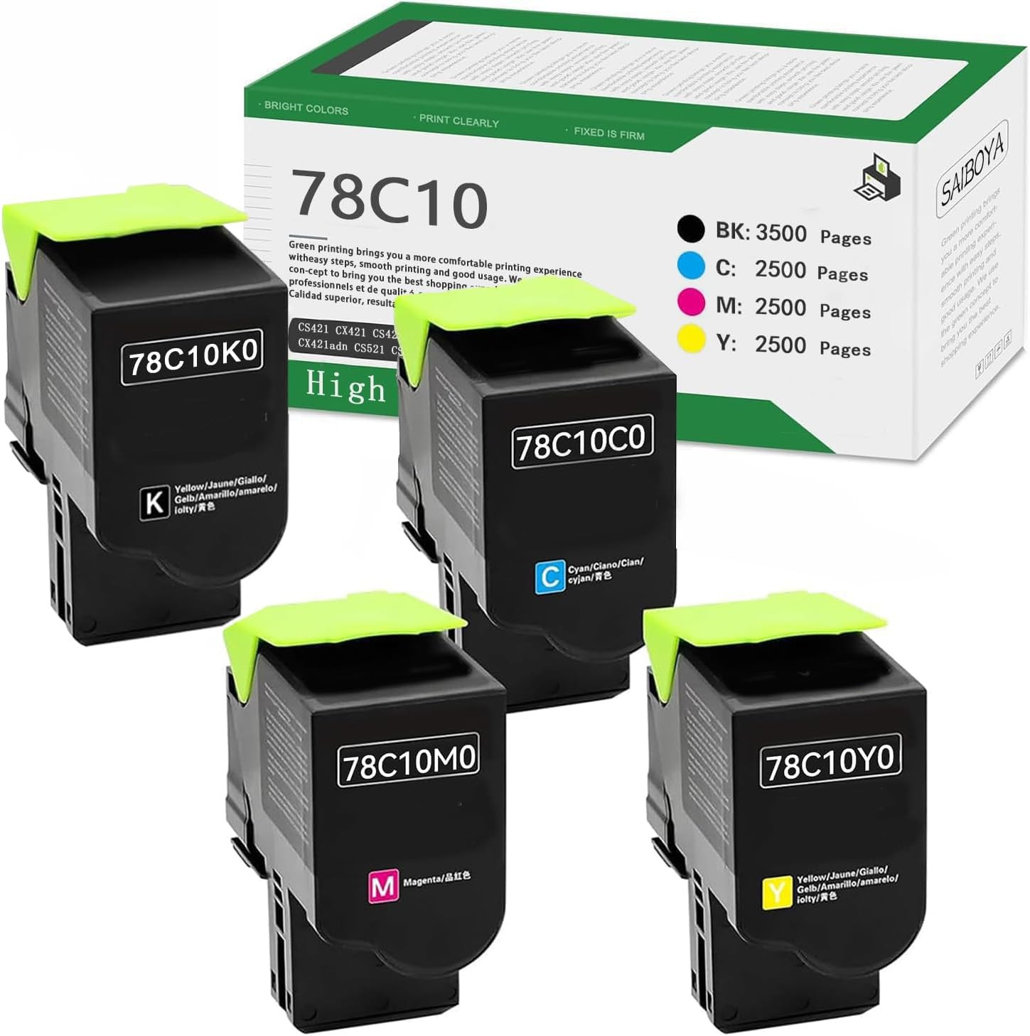 78C10 High Yield Compatible Toner Cartridge CS421 Replacement for Lexmark CS421