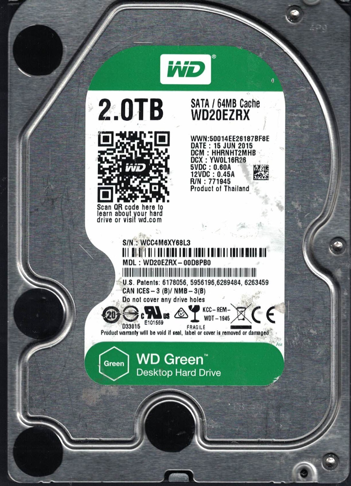 Western Digital wd20EZRX-00D8PB0 DCM HHRNHT2MHB DATE 15 JUN 2015