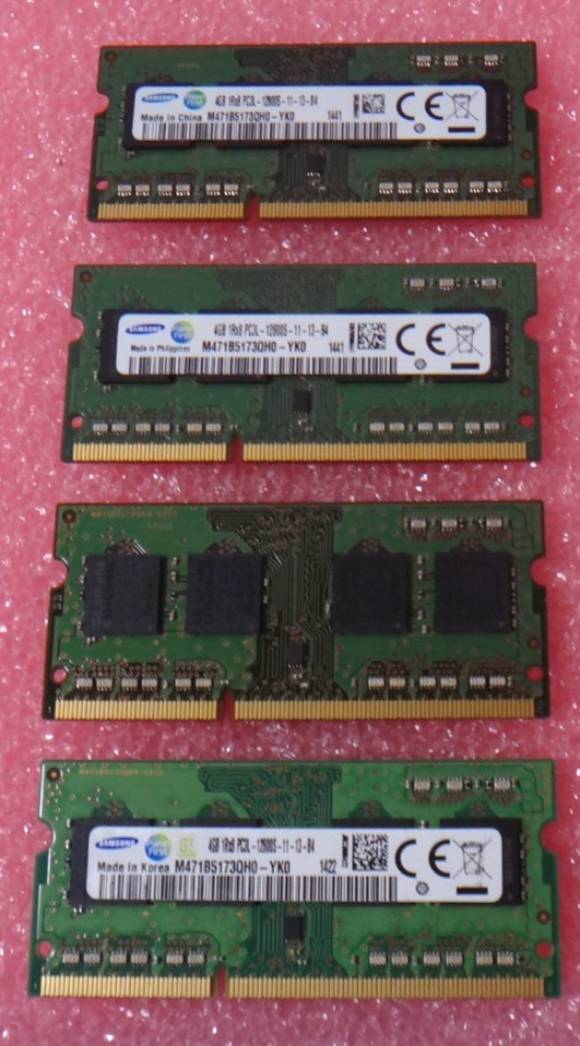 LOT OF 4 Samsung 4GB 1Rx8 PC3L-12800S Laptop Memory M471B5173BH0-YK0