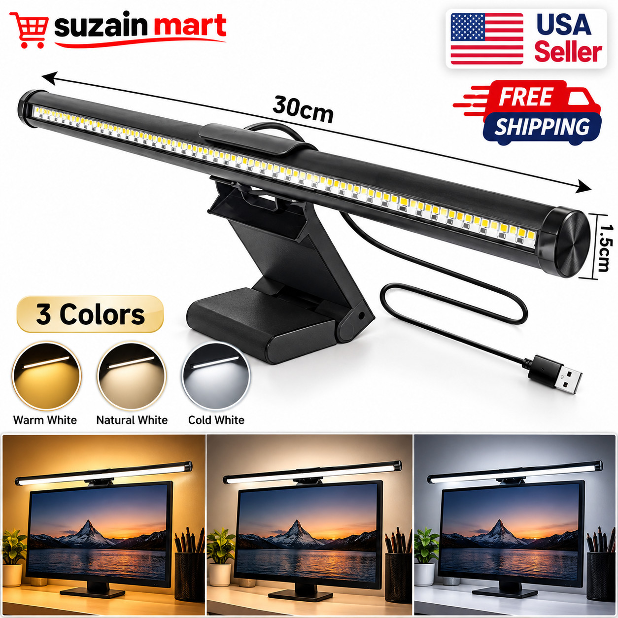 LED Screen Bar Light USB Computer Monitor Eye-Caring Reading Desk Lamp Dimmable