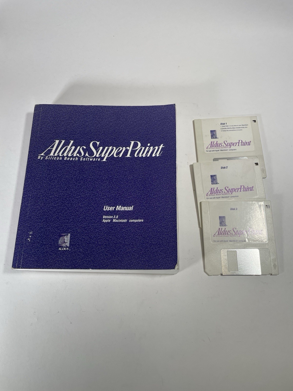 Vintage Aldus Superpaint  3.0 Apple Macintosh Mac Floppy Discs Manual
