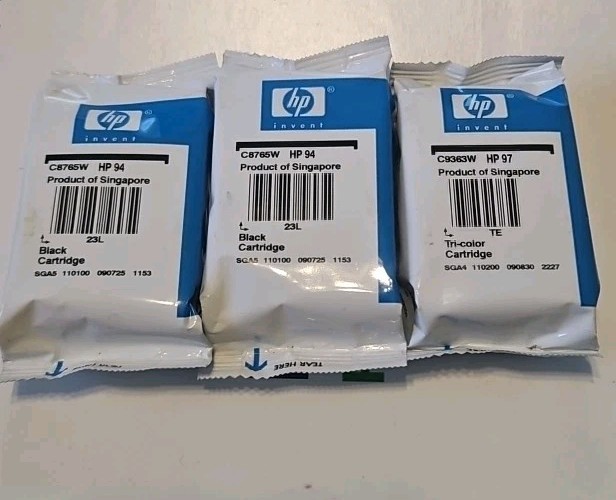 3 HP Value Pack OEM Ink Cartridges (2)HP-94 Black & (1) 97 Tri-Color N