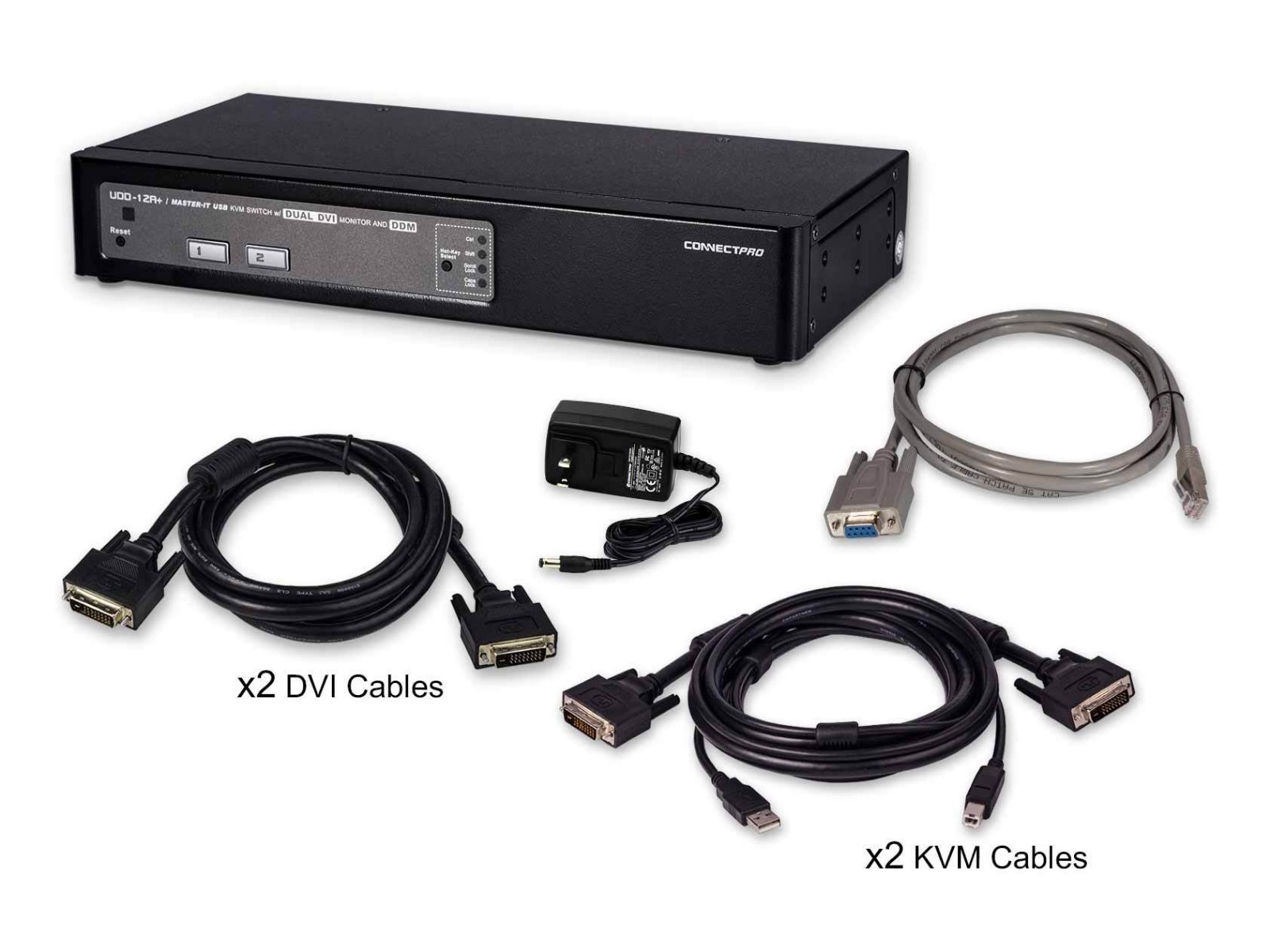 [ConnectPro] UDD-12A+KIT - 2 port USB Dual DVI KVM Switch With Cables