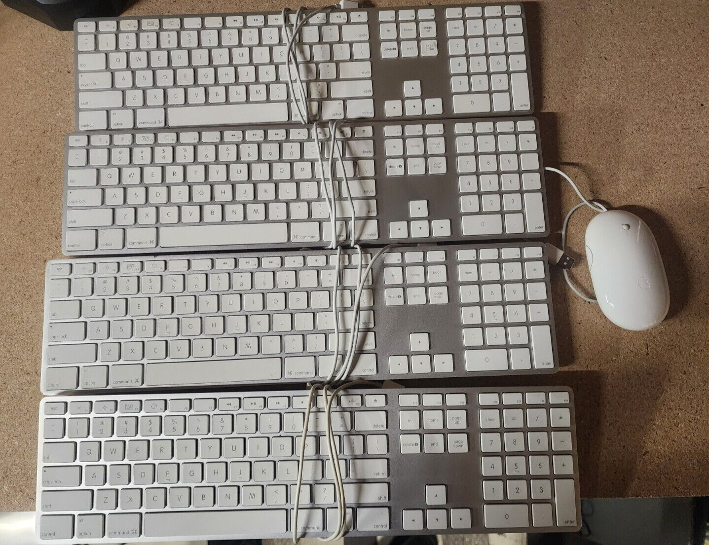 Lot of 4 x Apple White Aluminum USB Wired Keyboard A1243 and 1x Mouse A1152