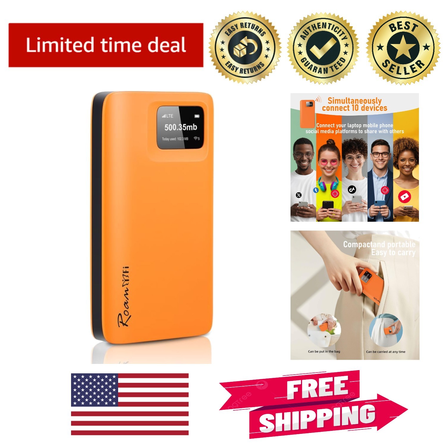 RoamWiFi Portable Hotspot: Global Coverage & No SIM Required for Travelers