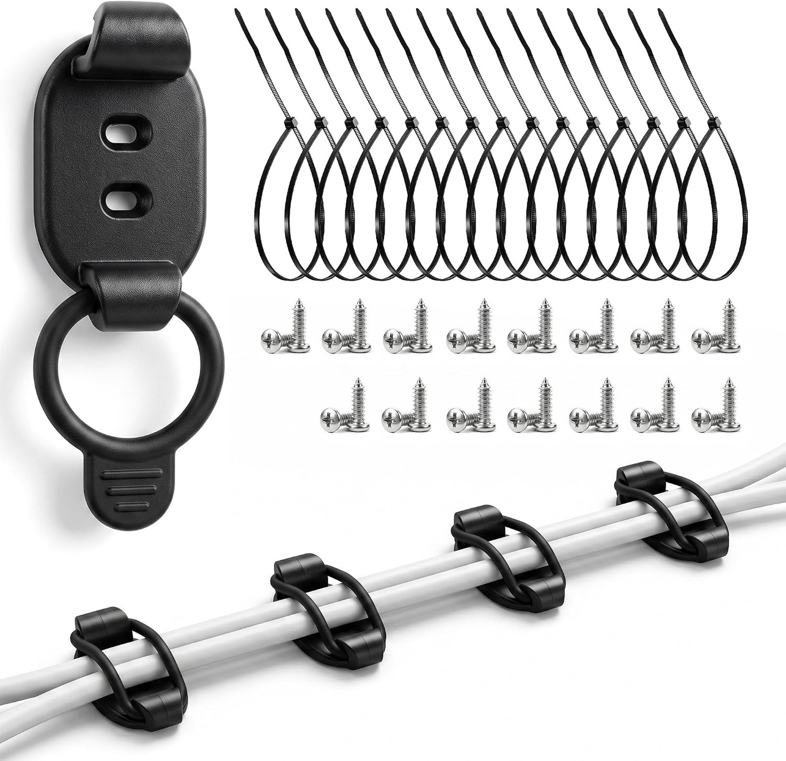 Adjustable Cable Management Clips 15 Pack Black Reusable Self-Adhesive Organizer