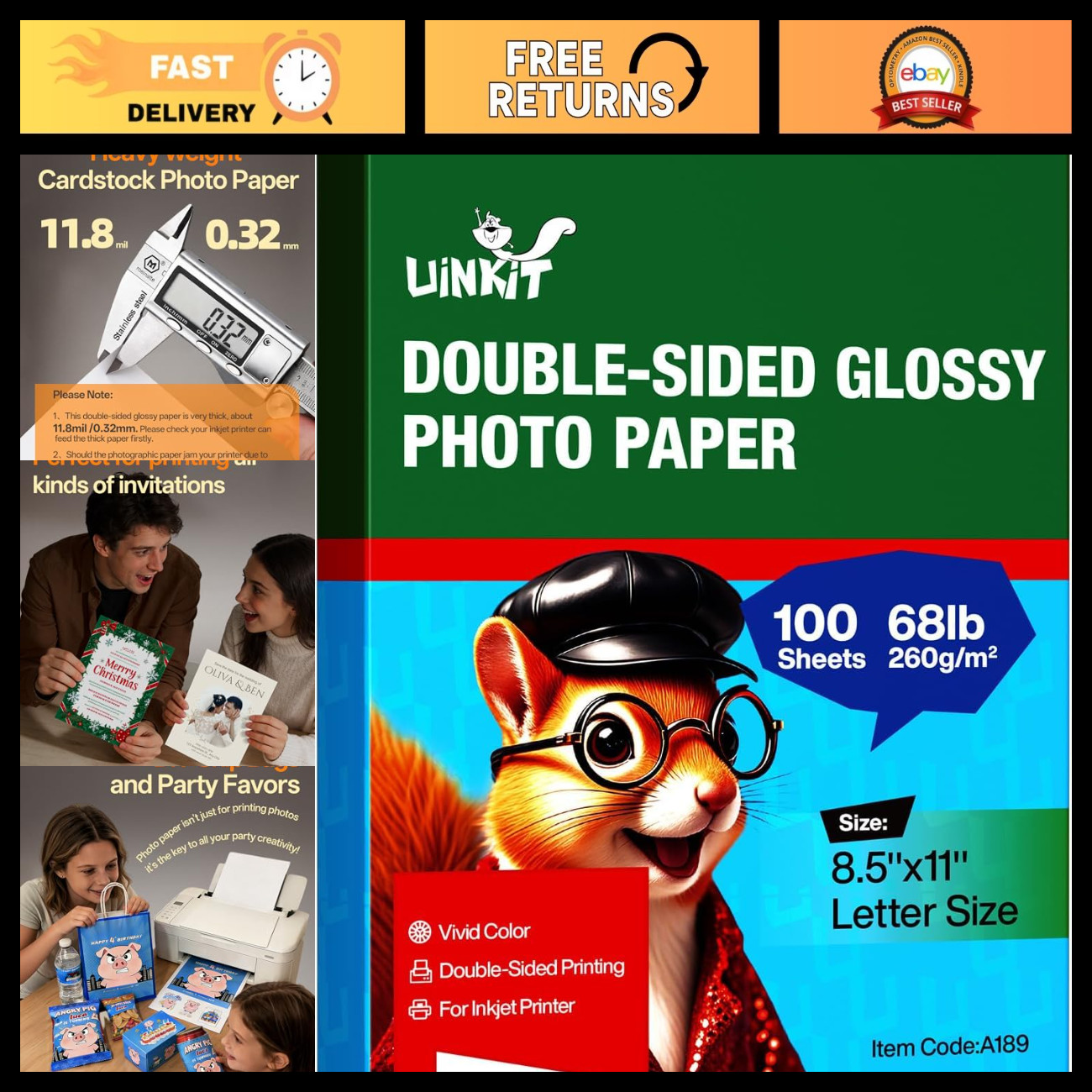 Thick Glossy Double-Sided Photo Paper 8.5x11" Heavyweight 68lb 260gsm Inkjet Pri