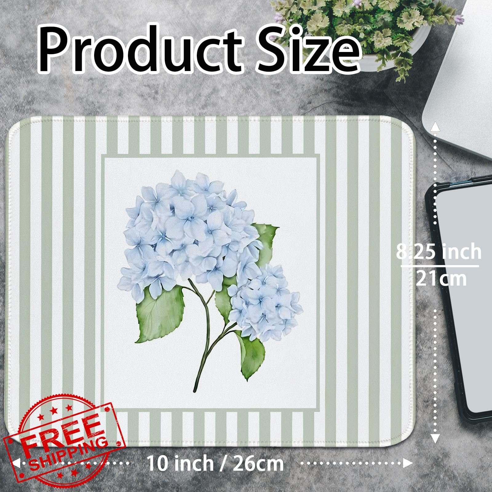 Sage Green Mouse Pad Blue Hydrangea Aesthetic Desk Mat 10.2"x8.2"