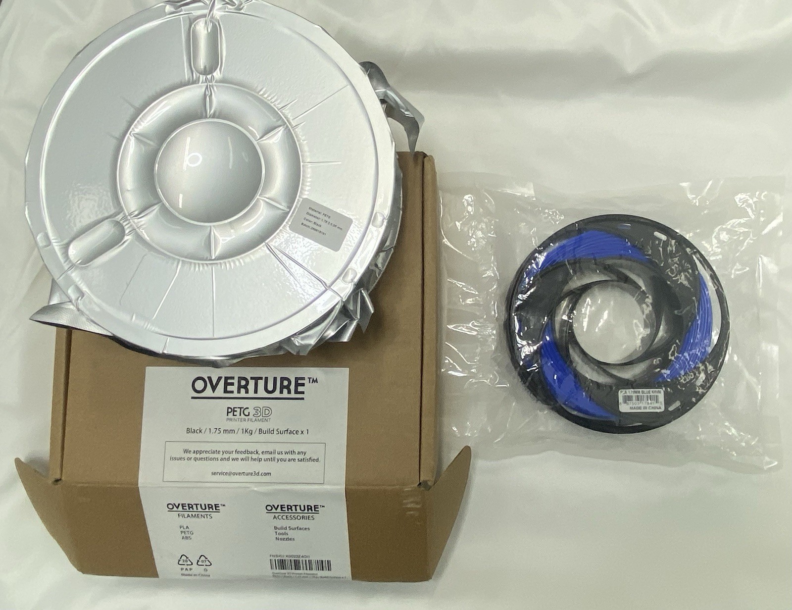 Overture PETG 3D Printer Filament Black / 1.75 mm  And PLA Blue 1.75mm Filament