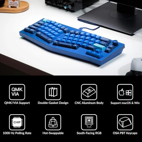 KEYCHRON Q8 (ALICE LAYOUT) QMK CUSTOM MECHANICAL KEYBOARD - NAVY -  NAVY BLUE