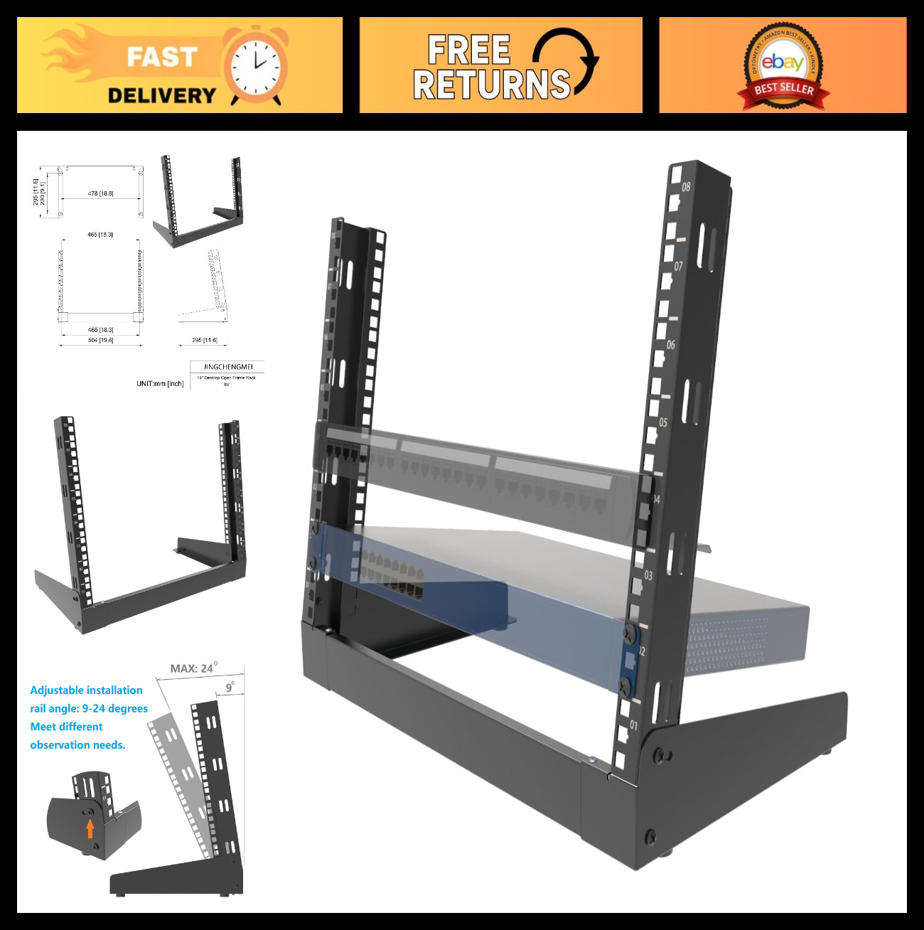 8U Desktop Server Rack - 2-Post Free Standing Tabletop for 19" AV, IT, Networkin