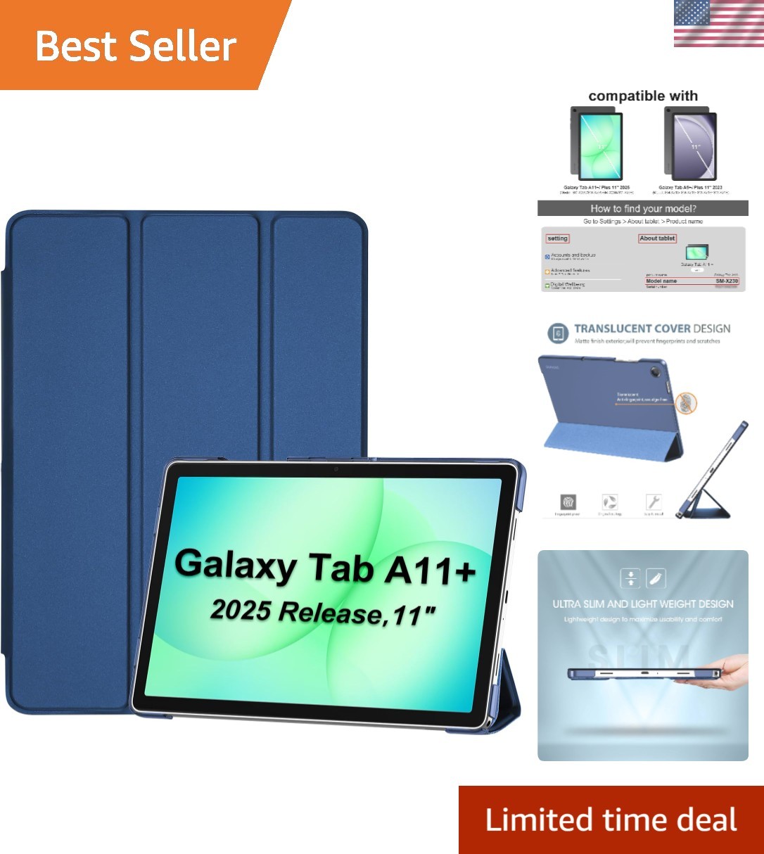 Elegant Slim Hard Shell Case for Galaxy Tab A11/A9 Plus 11 Inch - Dark Blue