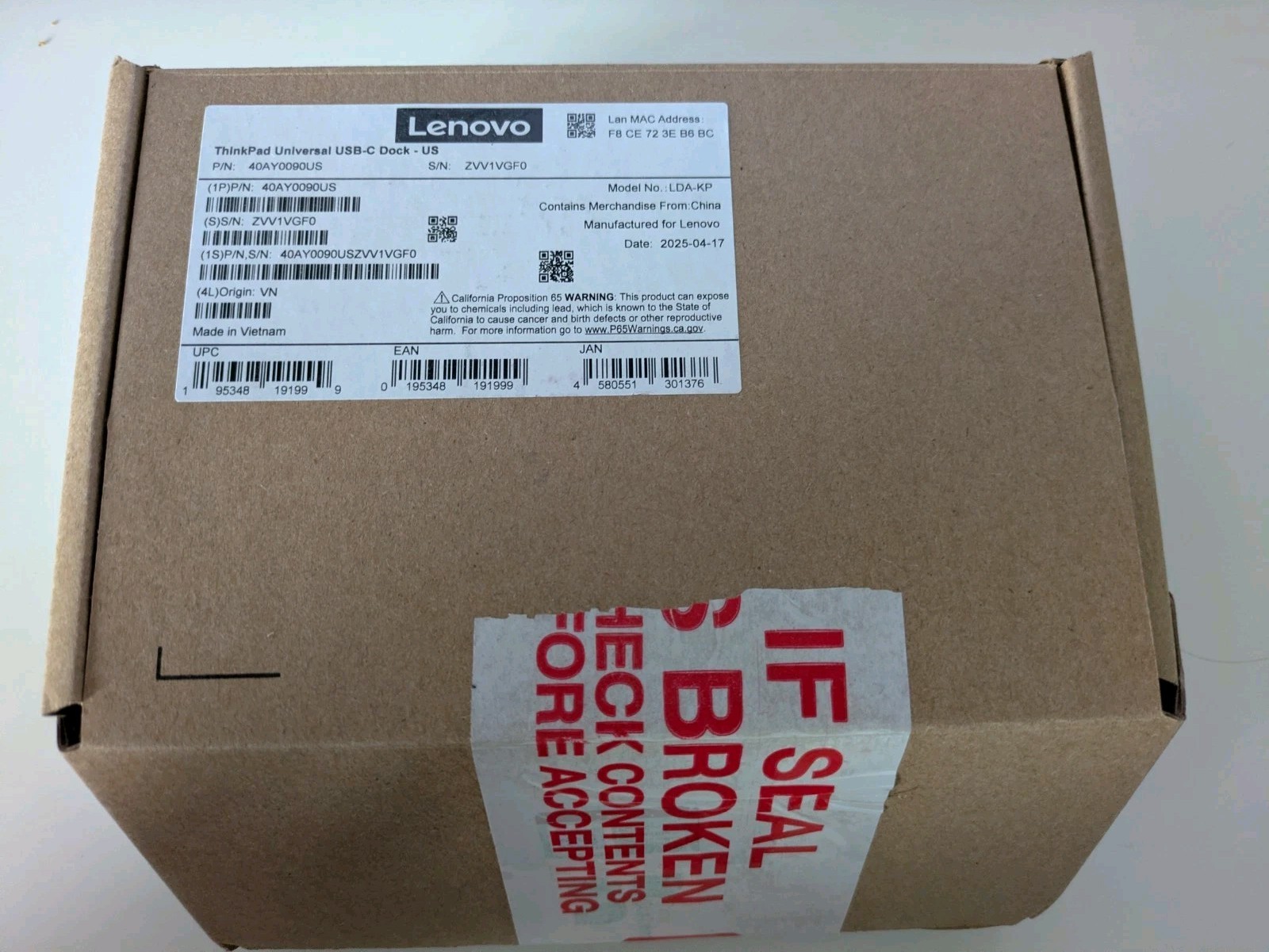 Lenovo ThinkPad Universal USB-C Dock v2 40AY0090US HDMI DP RJ-45 90W