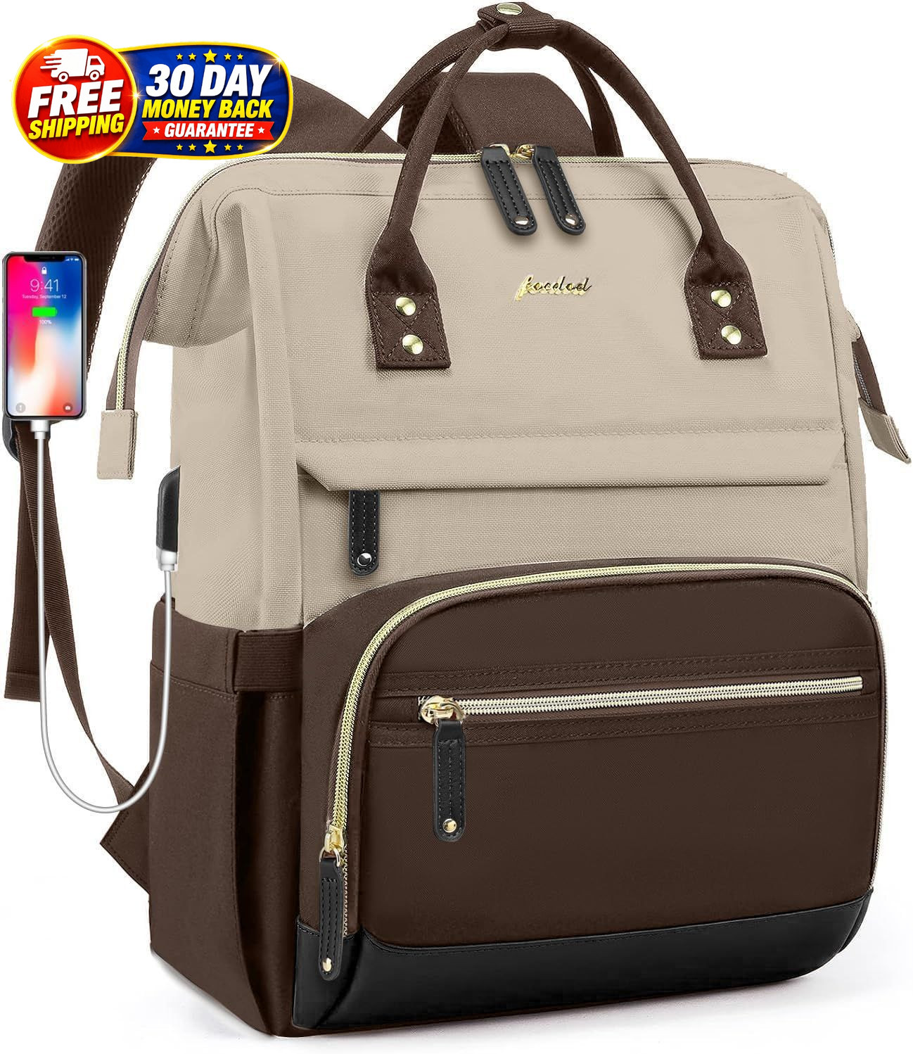 Laptop Backpack Women Work Bag: 15.6 inch Inch, 08-apricot Coffee