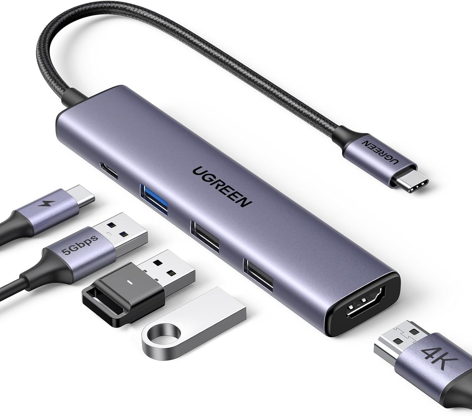 UGREEN Revodok 105 USB C Hub 5 in 1 Multiport Adapter 4K HDMI, 100W Power