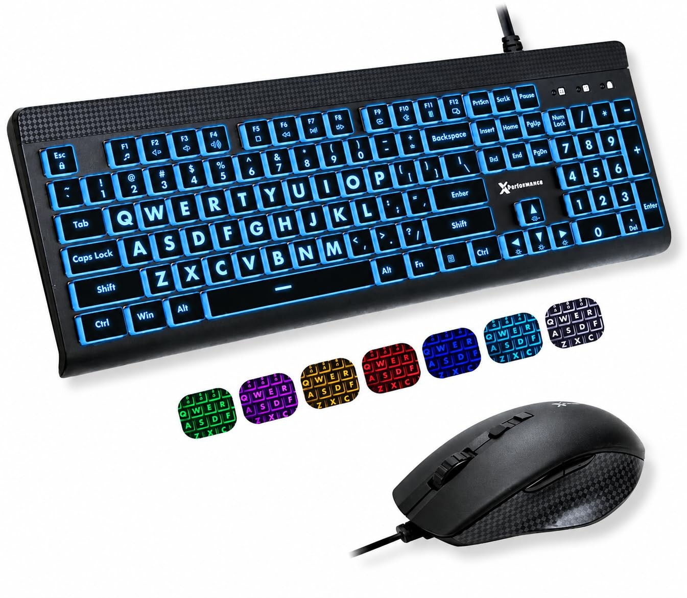 X9 Performance Wired Keyboard Mouse Combo Large Print Backlit Keys