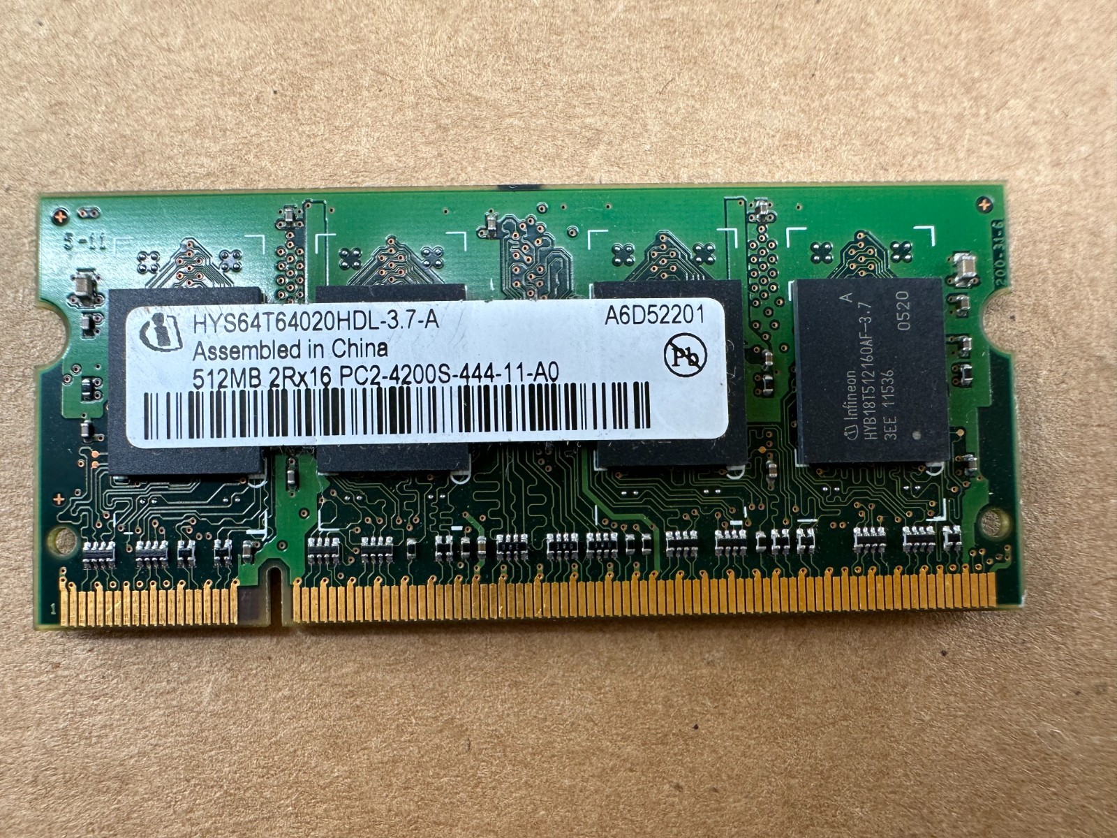 HYS64T64020HDL-3.7-A Infineon 512MB 2Rx16 PC-4200S-444