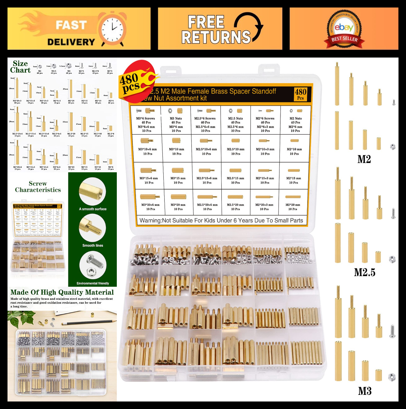 480Pcs M2 M2.5 M3 Standoffs Screws Nuts Kit for DIY Computer Builds & Electronic