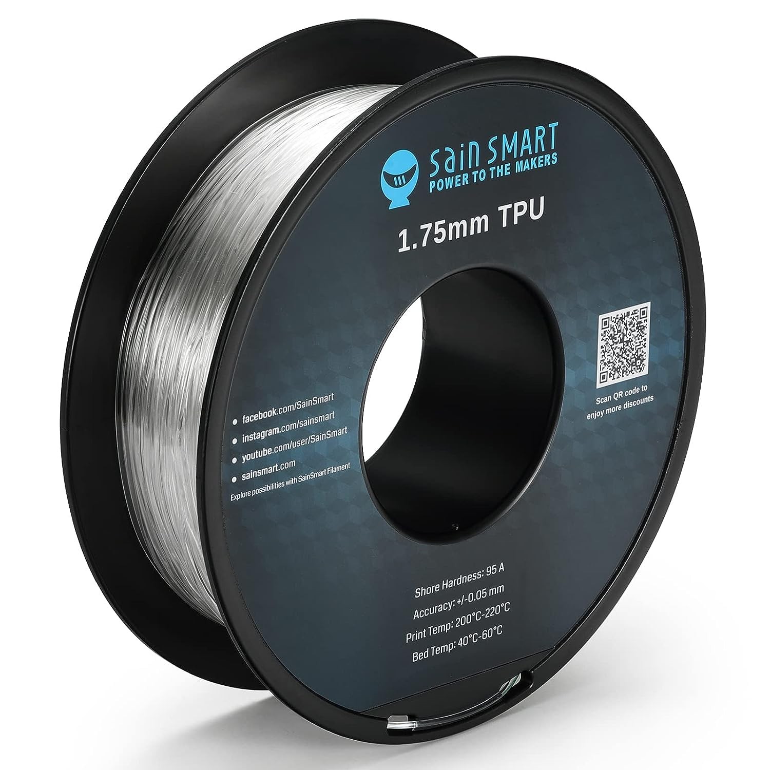 SainSmart TPU Filament 1.75mm Flexible 3D Printer Filament, 95A, Clear