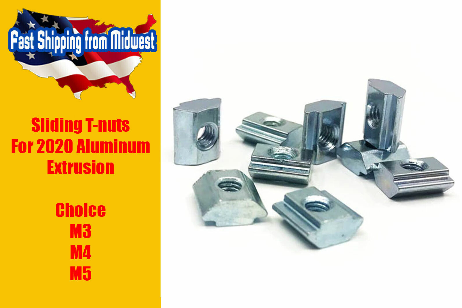 T-Slot Sliding Nut 2020 Extrusion M3, M4 or M5 T-slot 2020 Series, 20 Pcs