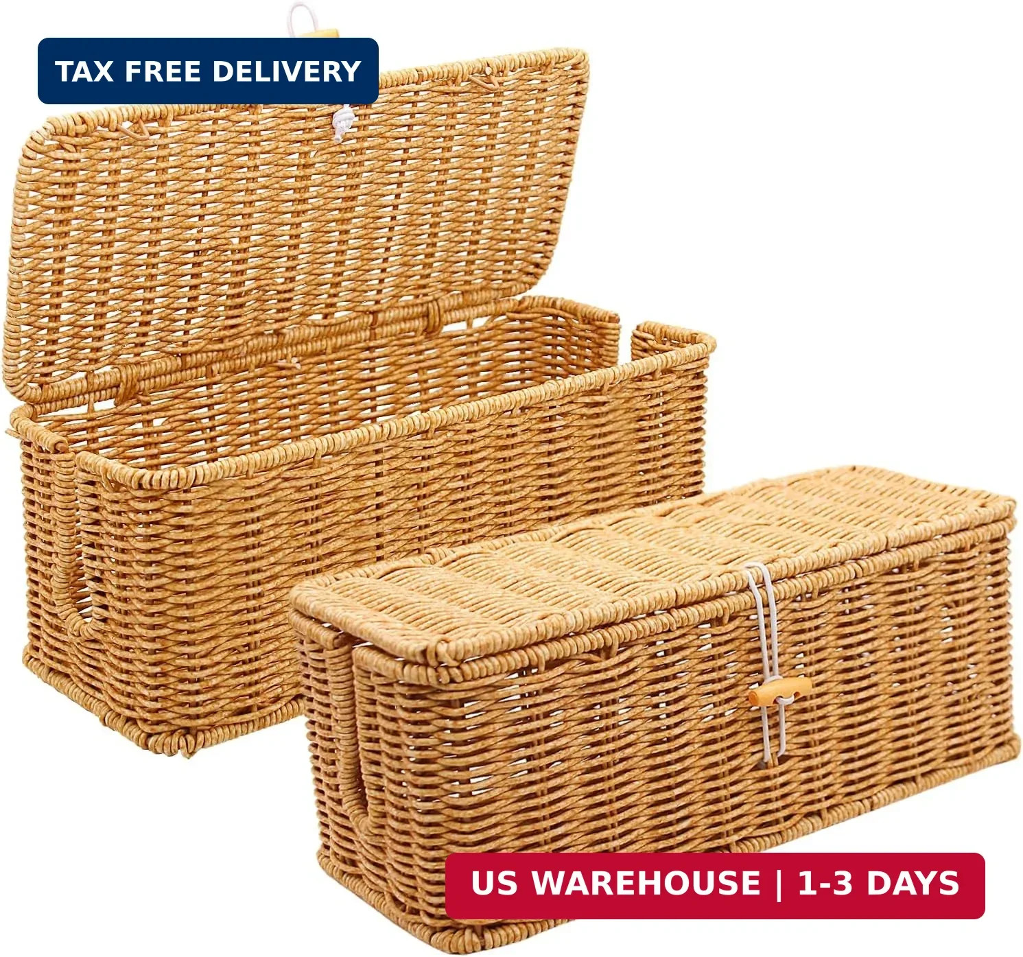 2PCS Cable Management Box, Handmade Rattan Cable Organizer Cord Basket