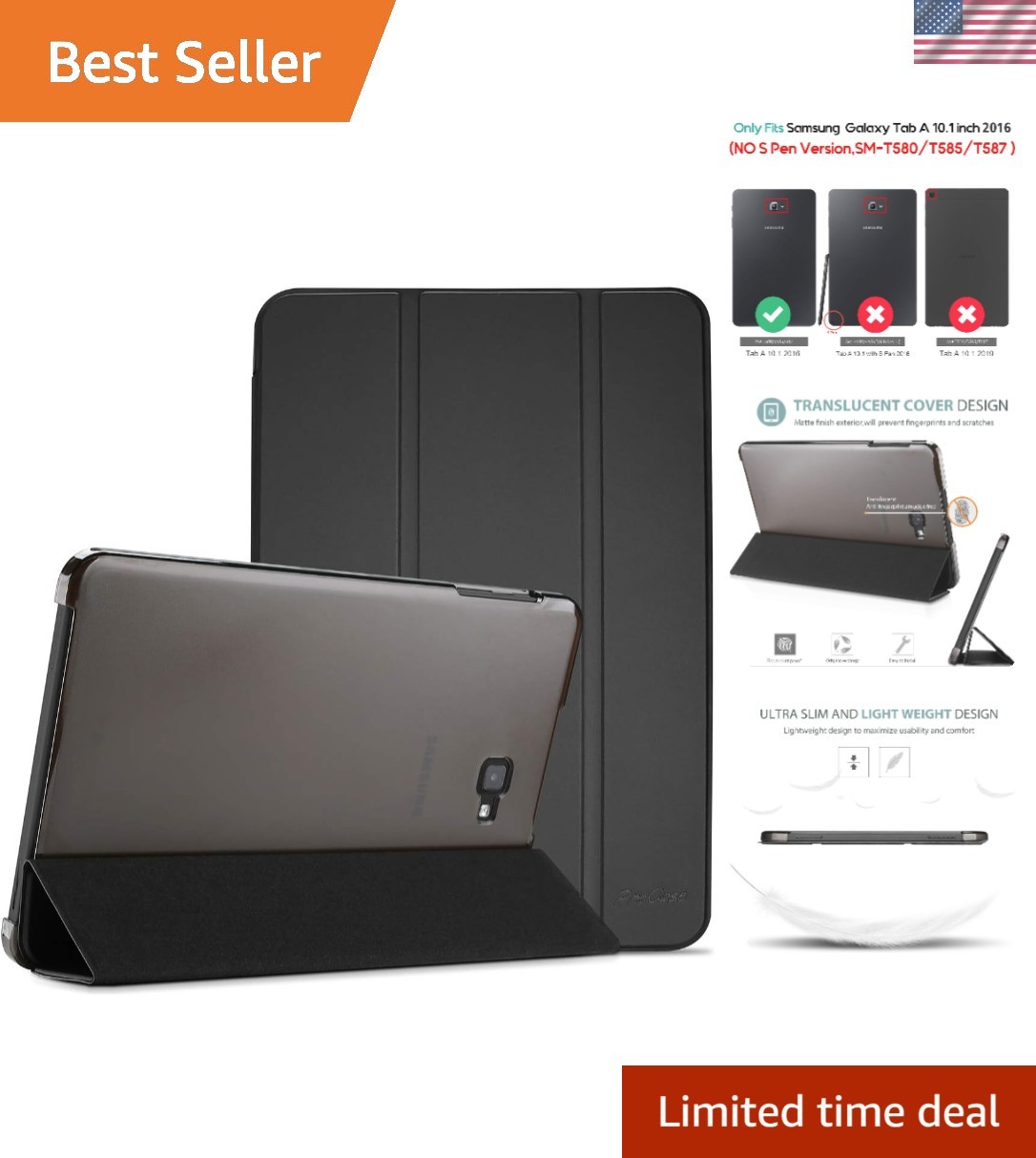 Lightweight Protective Case for Galaxy Tab A 10.1 2016 - Magnetic Closure