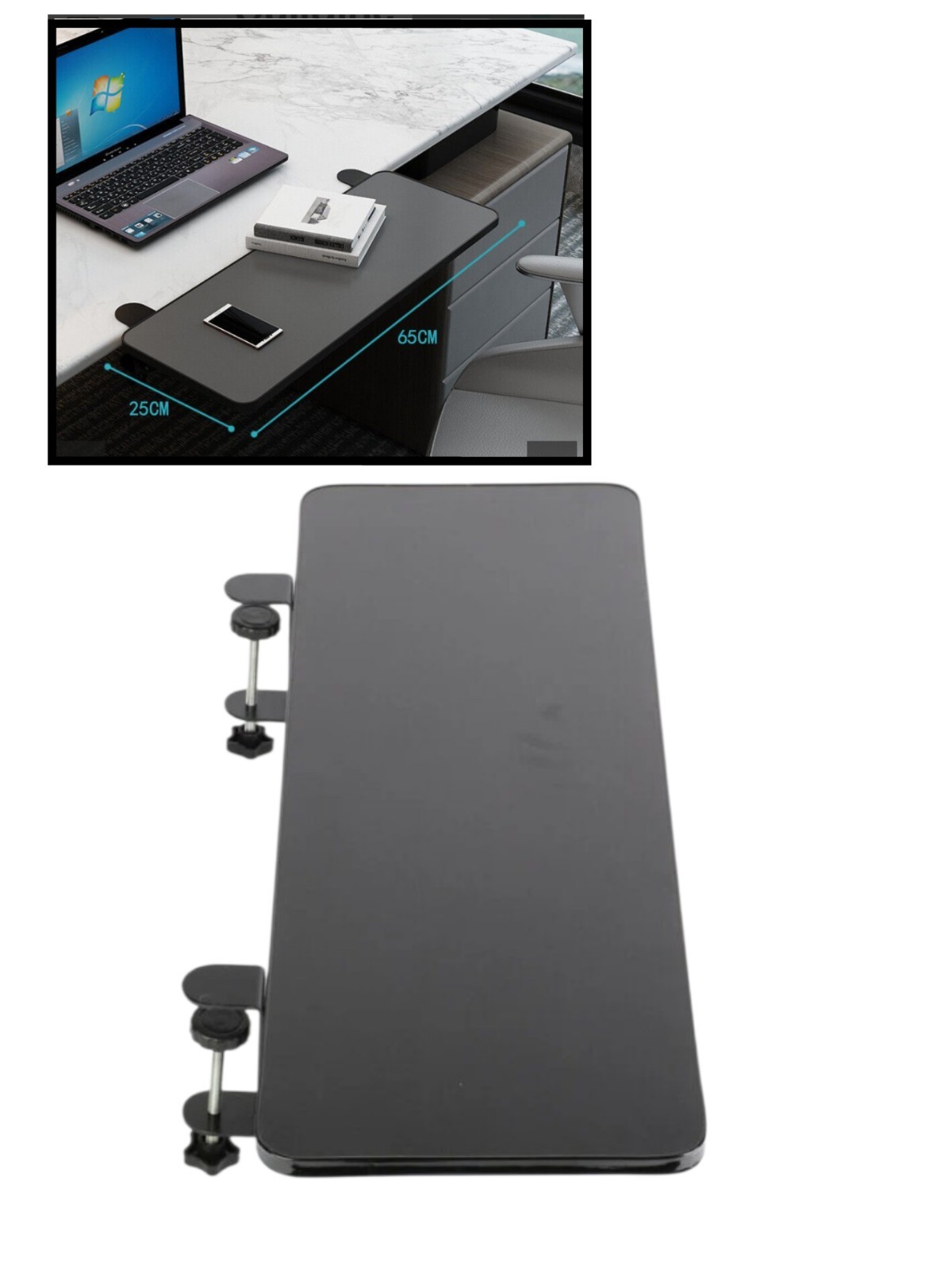 Large Under Desk Keyboard Tray W/ No Drill Sturdy C-Clamp Mount - 25.5" X 9.25" 