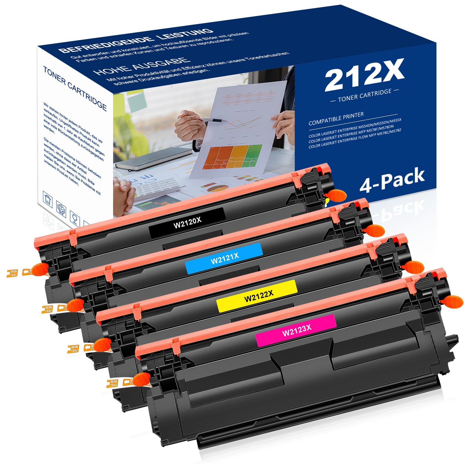 4PK W2120X Toner Compatible With HP 212X Color LaserJet M554dn M555x WITH CHIP