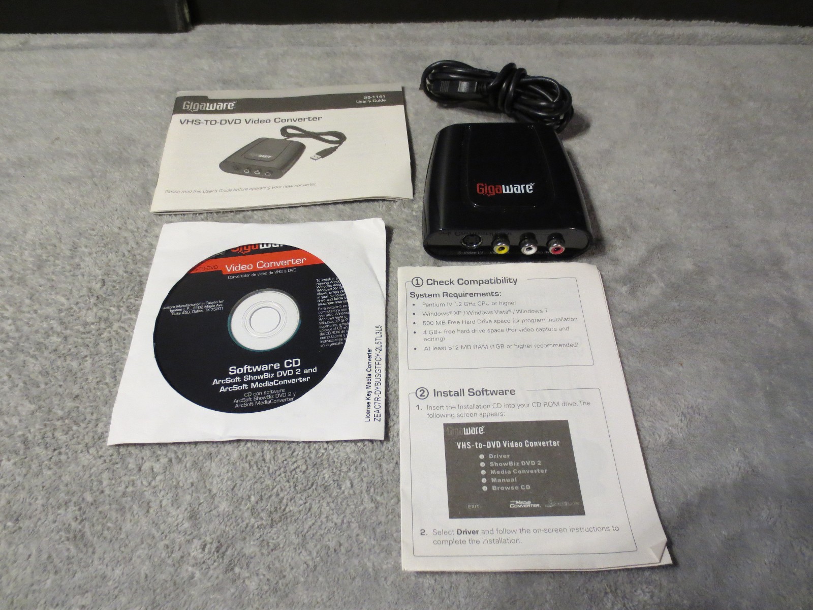 Gigaware VHS to DVD Video Converter Model 25-1141 USB Capture Device