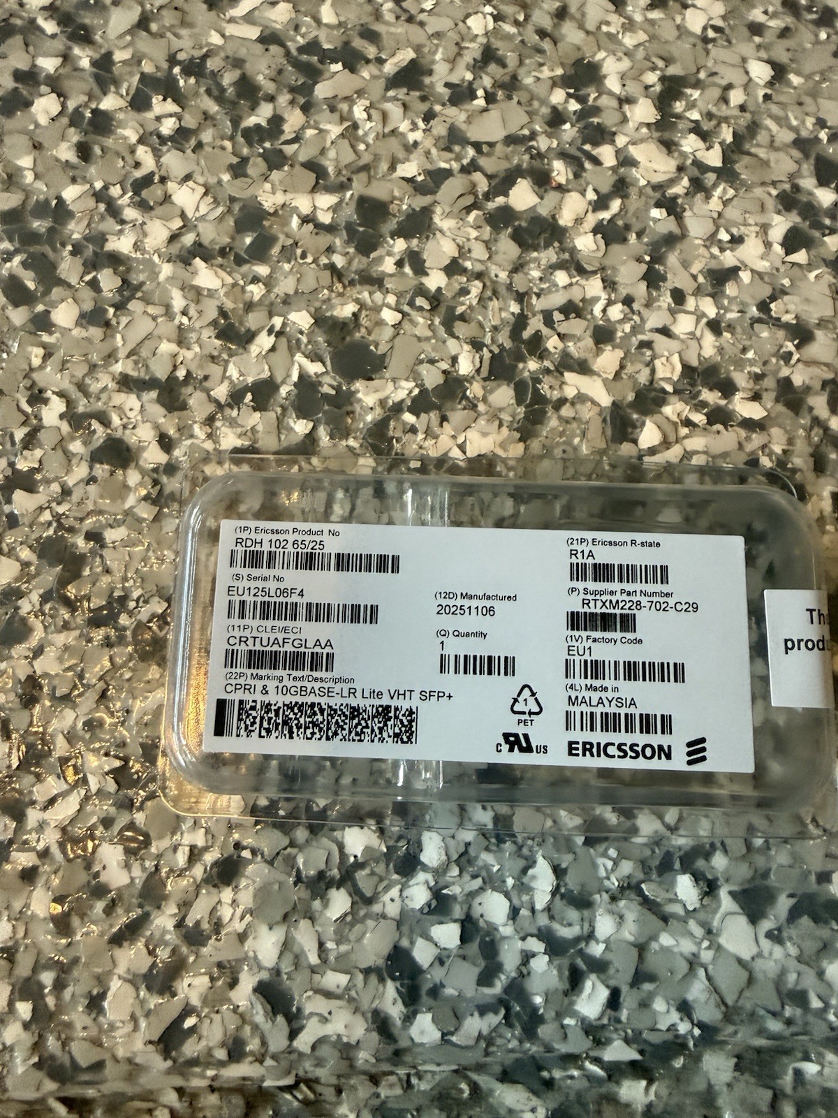 Ericsson RDH10265/25 Optical Transceiver/SFP+ CPRI 10GBase-LR lite RDH 102 65/25