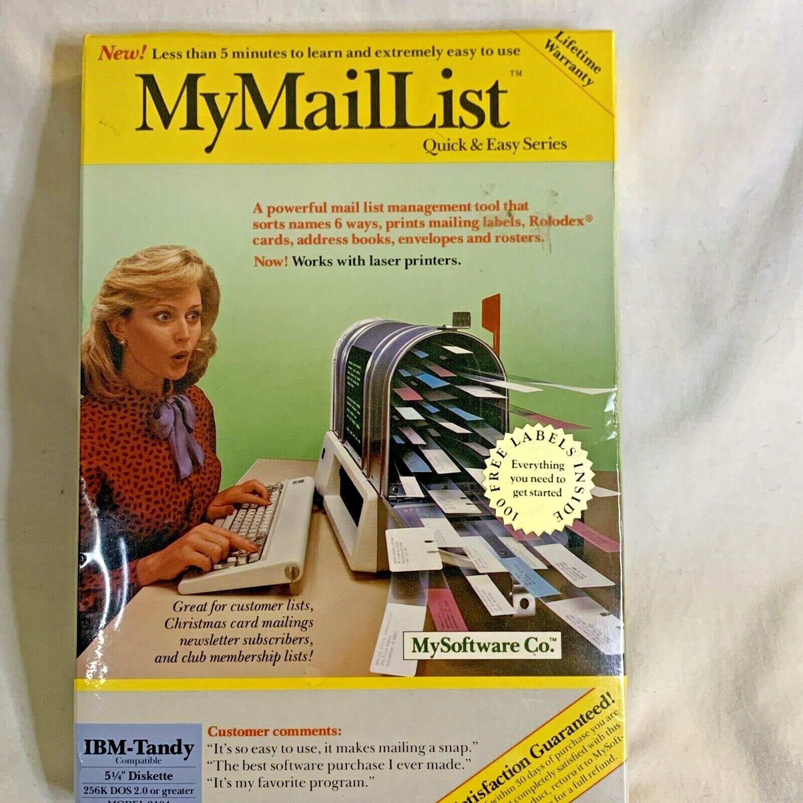 MyMailList Software IBM Tandy My Mail List MySoftware Co PC Sealed Vintage